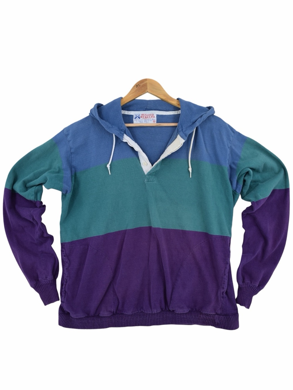 Vintage Rugged Wear Ltd. colorblock rugby pullover hoodie